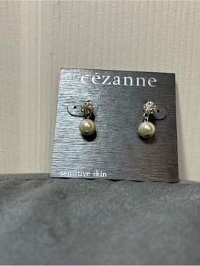 cezanne Pearl Drop Earrings with Crystal Tops - Cream and Silver